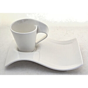 ESPRESSO/DEMITASSE CUP & WAVE SAUCER-VILLEROY & BOCH-Porcelain-White-1/3 Cup
